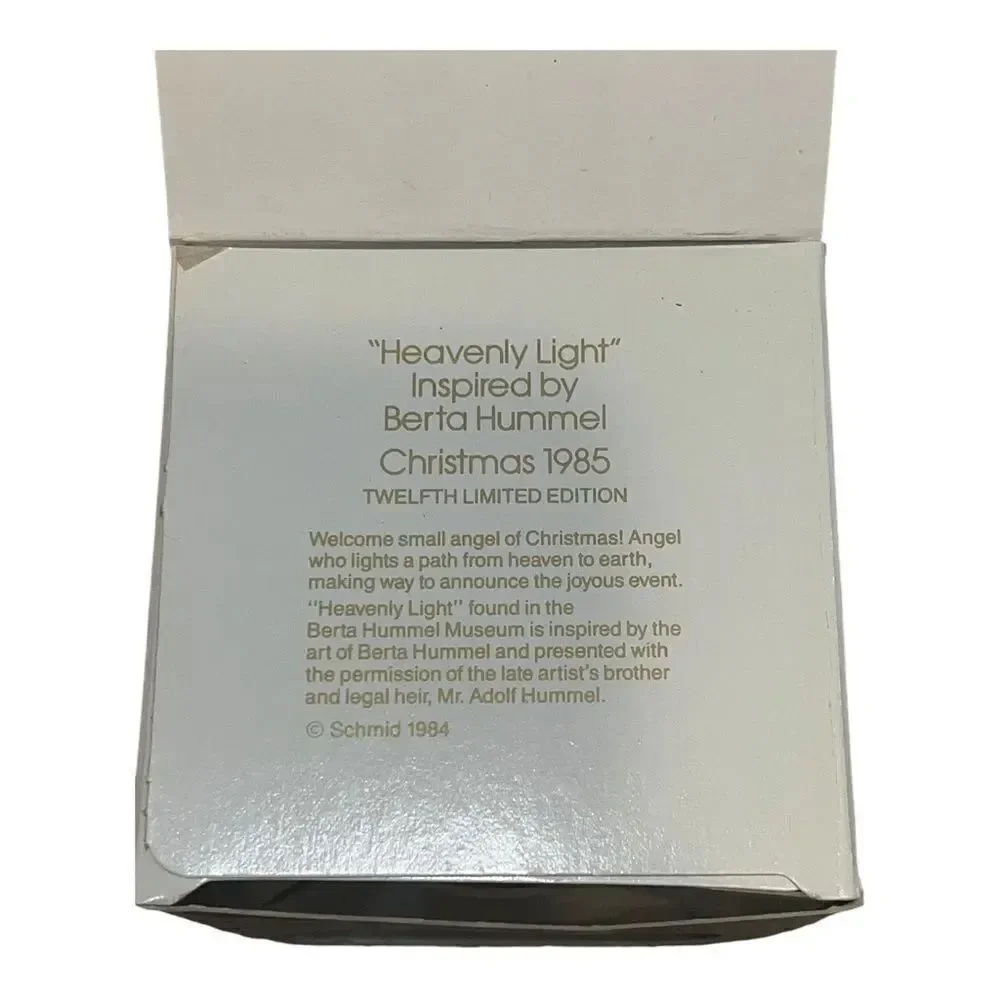 Schmid Berta Hummel Heavenly Light 1985 Christmas Glass Ornament W Box